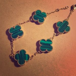 Rose Gold Malachite Clover Bracelet